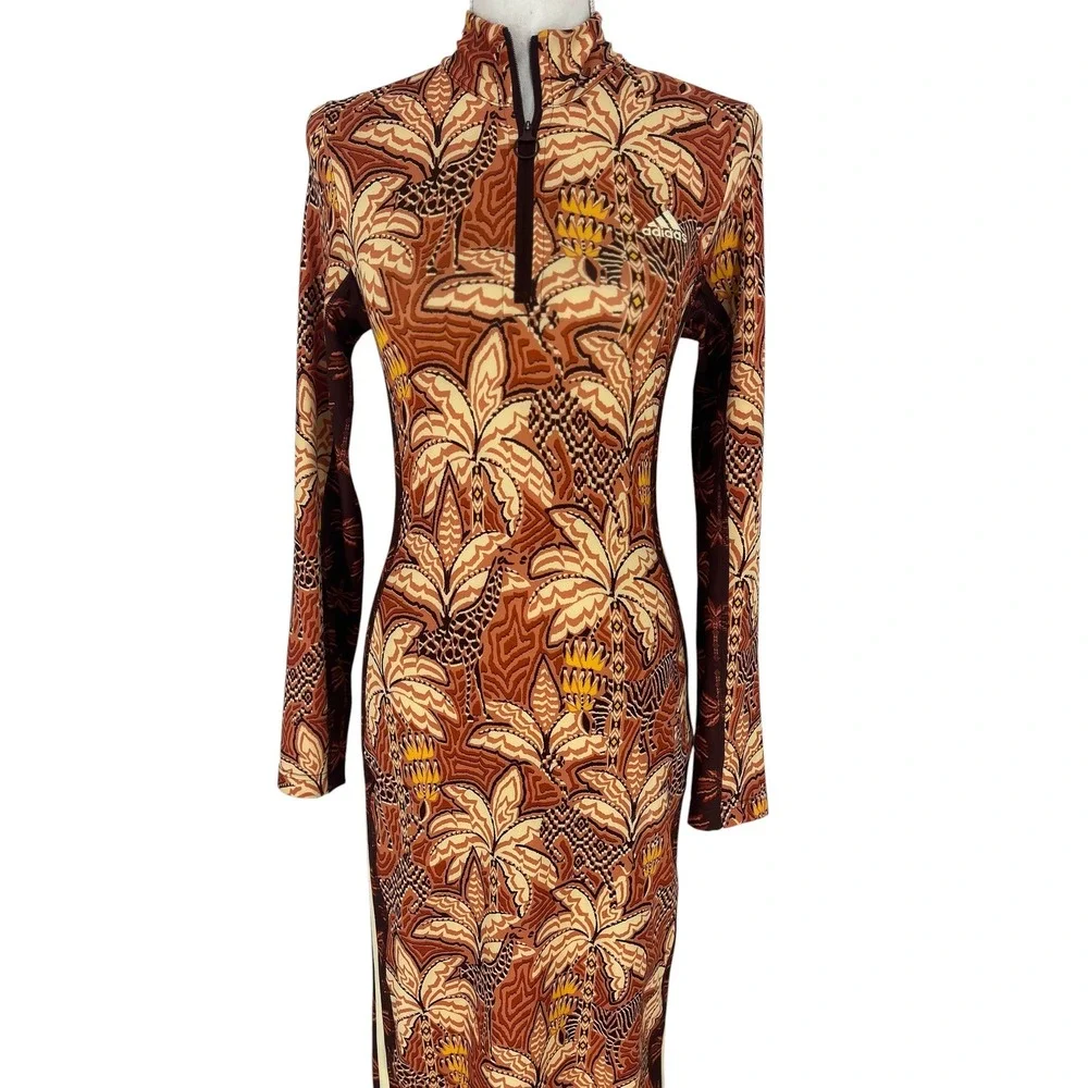 Farm Rio x Adidas Tropical Print Zip Up Midi Dress Small - Picture 4 of 16